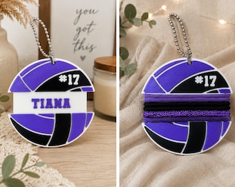 Personalized Volleyball Hair Tie Holder, Volleyball Bag Tag, Custom Volleyball Gift, Player Name & Number, Volleyball Team Gift