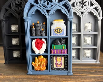 Gothic Curio Cabinet Clicker: Miniature Cathedral Shelf, Witchy Desk Accessory
