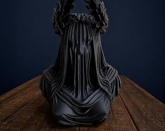 3D Printed Gothic Bust: Veiled Figure, Floral Crown, Dark Fantasy Decor
