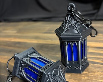 Gothic Lantern Keychain: 3D Printed Architectural Detail, Stained Glass Effect Bag Charm