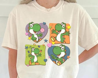 Super Mario Yoshi Shirt Retro süßer Gamer Dinosaurier Herzen Grafik T-Shirt Geschenk lässige Outfit
