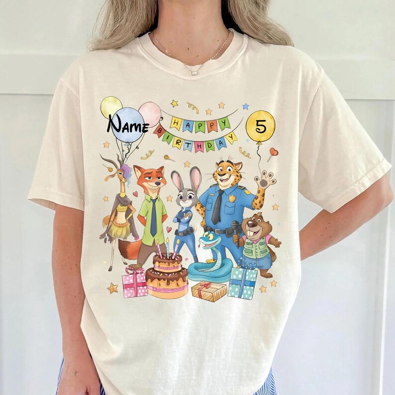 Benutzerdefinierte Name Disney Zootopia 2 Film Shirt Judy Hopps Nick Wilde Familie Geburtstag Tee Bild 1