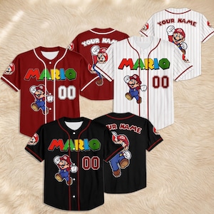 Custom Mario-honkbalshirt, gepersonaliseerde gamekleding, familieshirt