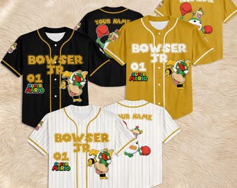 Camiseta de béisbol personalizada de Bowser Jr., atuendo personalizado para fan de Super Mario
