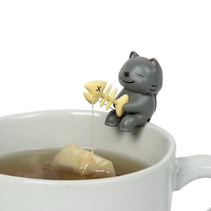 Tea Mates - Cute Fishing Cat - Tea Bag Holder - Tea Accessory for Cup - Unique Gift for Tea Lovers - Gift for Him for Her - Tea Bag Infuser