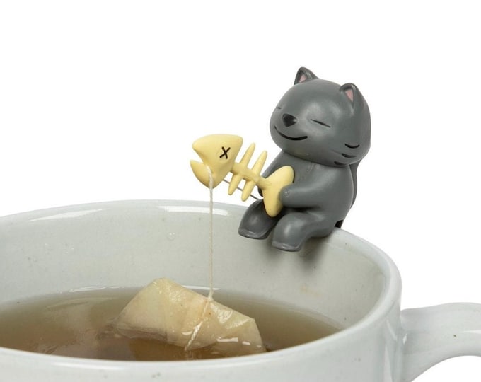 Tea Mates - Cute Fishing Cat - Tea Bag Holder - Tea Accessory for Cup - Unique Gift for Tea Lovers - Gift for Him for Her - Tea Bag Infuser