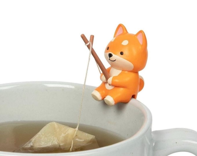 Tea Mates - Cute Fishing Dog - Tea Bag Holder - Tea Accessory for Cup - Unique Gift for Tea Lovers - Gift for Him for Her - Tea Bag Infuser