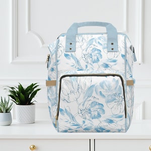 Vintage Flowers Trendy Diaper Bag Backpack, Baby Shower Gift, Multifunctional nappy bag, Baby changing bag, Large capacity nappy bag