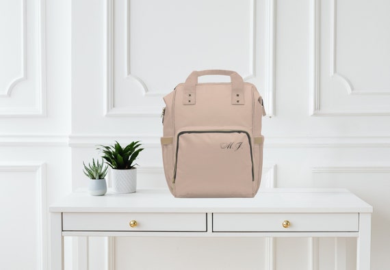 Light Beige Diaper Bag Backpack Personalized With Baby or Mom Initials Pregnancy Neutral Colours Diaper Large Capacity Baby Changing Bag Etsy Canada