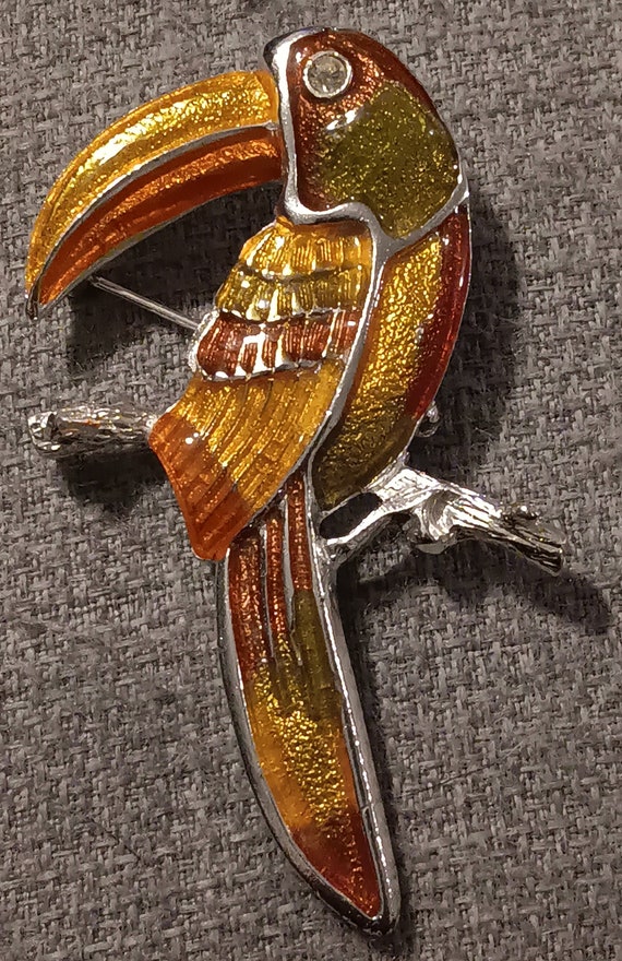 Vintage ENAMEL on Metal Toucan colorful Brooch