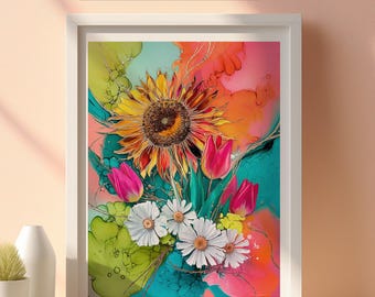 Stampa artistica Giclée di fiori primaverili: decorazione floreale colorata da parete