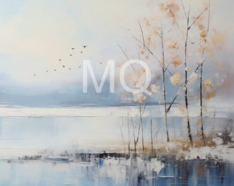Winter Lake TV Art: Dipinto di paesaggio astratto (file JPG scaricabile digitalmente 3840x2160 px)