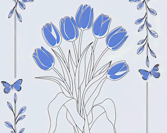 Stampa floreale di tulipani blu: moderna arte murale floreale (download digitale)