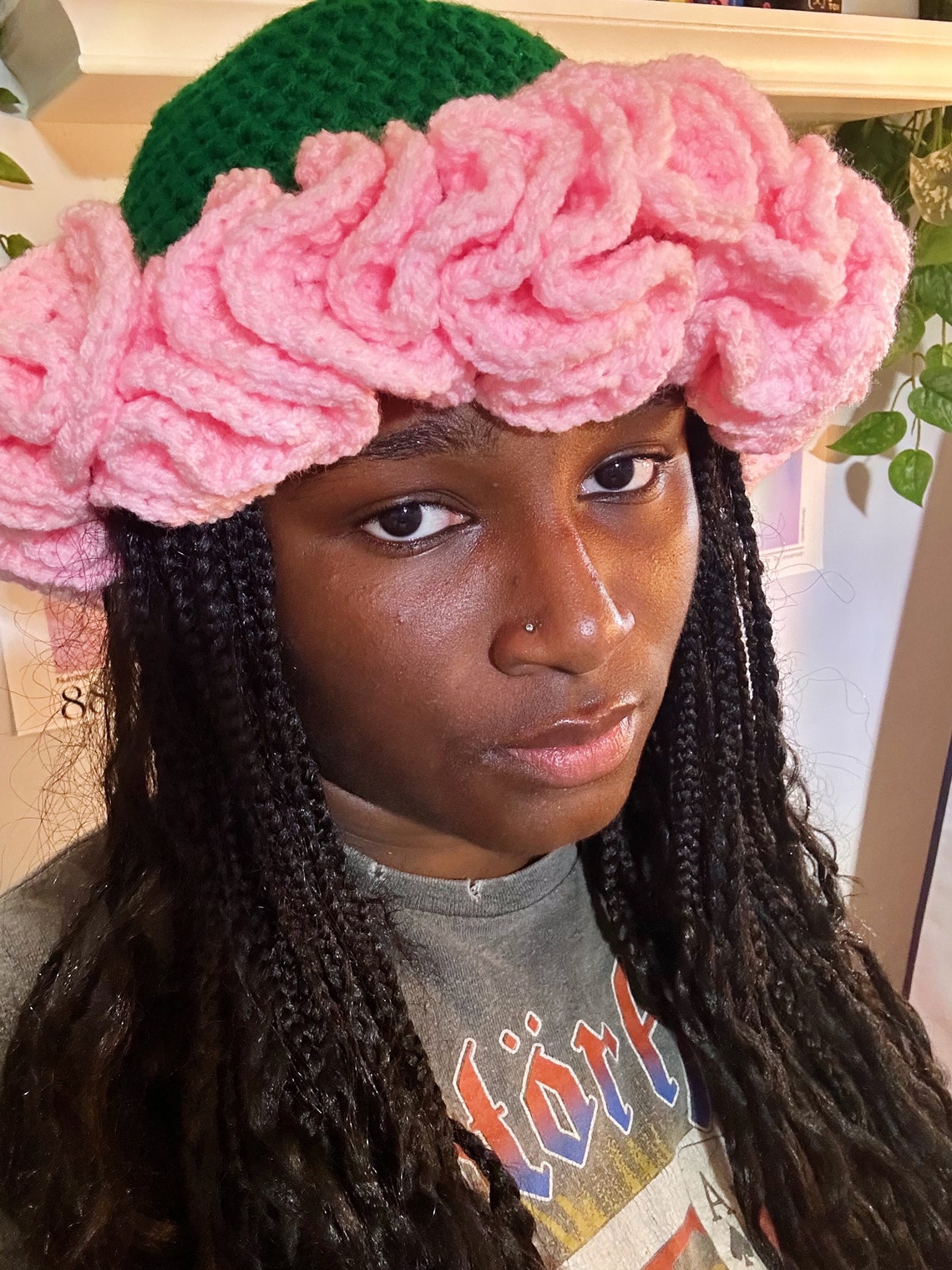 Handmade Crochet Ruffle Bucket Hat | Alpha Kappa Alpha Sorority - Etsy