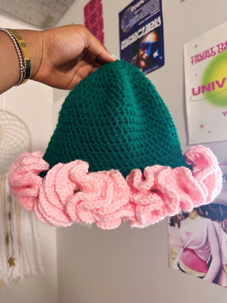 Handmade Crochet Ruffle Bucket Hat | Alpha Kappa Alpha Sorority - Etsy