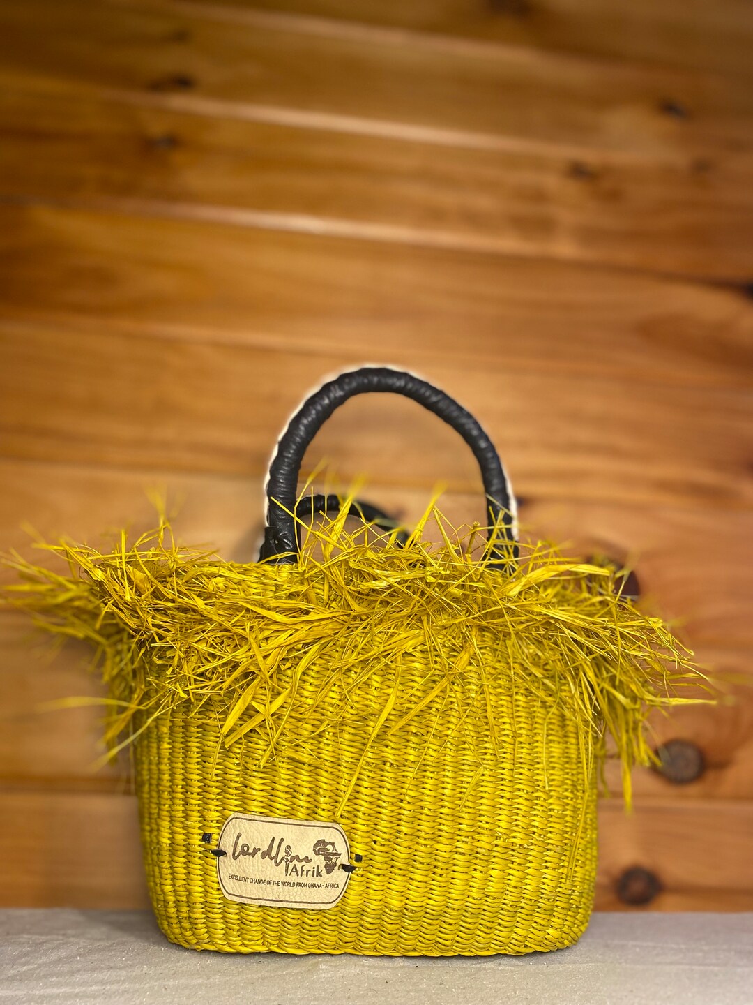 Mediumsized Handwoven Fruit Basket From Ghana Yellow Fringe Etsy