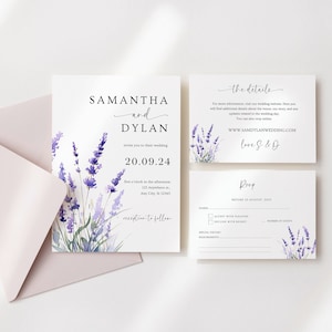 Lavendel Hochzeitseinladung Vorlage Lavendel Hochzeitseinladungsreihe Bearbeitbare Hochzeitseinladungen Digitale Hochzeitseinladung