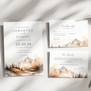 Berg Hochzeit Einladung Vorlage Berg Hochzeit einladen Bearbeitbare Hochzeitseinladung Herbsthochzeit einladen Winterhochzeit in den Bergen
