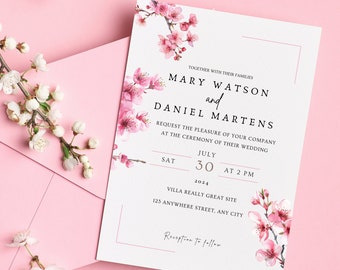 Cherry Blossom Wedding Invitation Suite Cherry Wedding Invitation Editable Wedding Invitation Save The Date Editable Invitation Canva