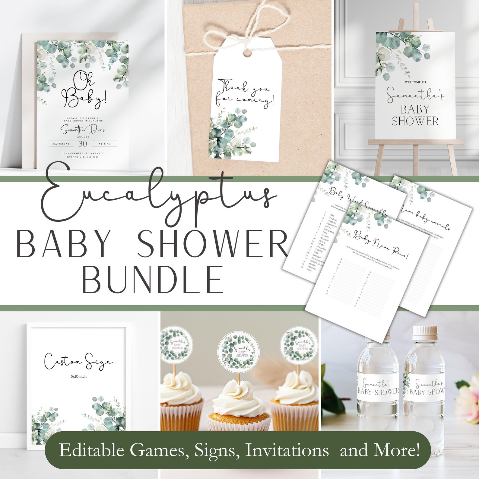 Eucalyptus Baby Shower Bundle Eucalyptus Baby Shower Games Eucalyptus ...