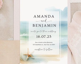Beach Wedding Invitation Template Beach Invitation Editable Wedding Invitation Beach Wedding invite Editable Invitation