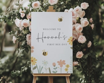 Bee Party Welcome Sign Bee Welcome Sign Bee Birthday First Birthday Party Sign Instant Download Digital Editable Template