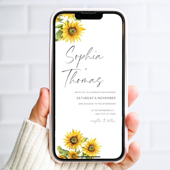 Digital Sunflower Wedding Invitation Sunflower Digital Wedding Invite Sunflower Digital Invitation Floral Wedding Invitation Template
