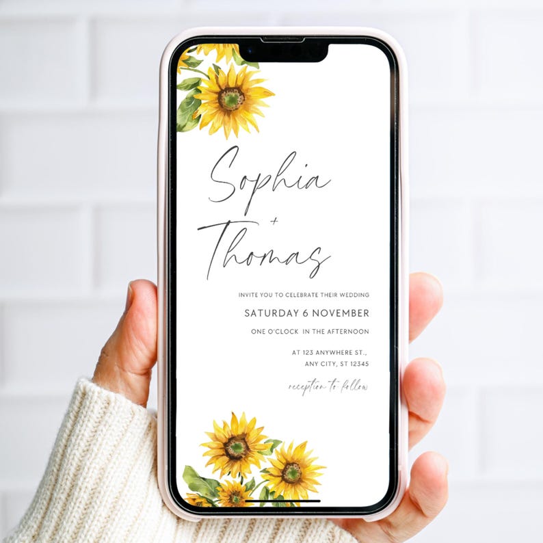 Digital Sunflower Wedding Invitation Template (Canva) image 1
