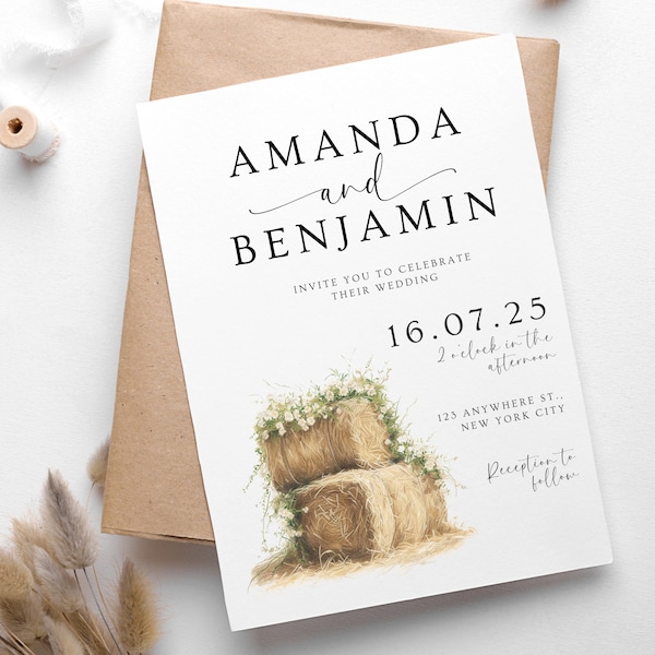 Country Wedding Invite Rustic Country Wedding Invitation Rustic Farm Wedding Invite Editable Invitation Watercolor Barn Wedding