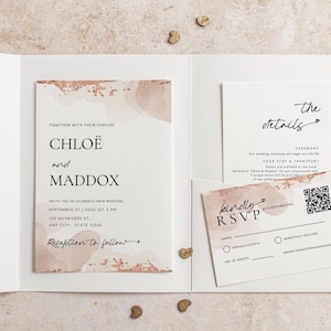 Rose Gold Wedding Invitation Suite Gold Sparkle RSVP Details Card Set Canva Template Editable Rose Gold Invitation Set