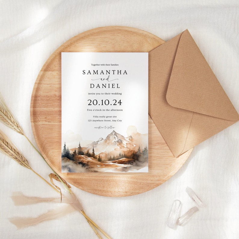 Mountain Wedding Invitation Template Mountain Wedding Invite Editable