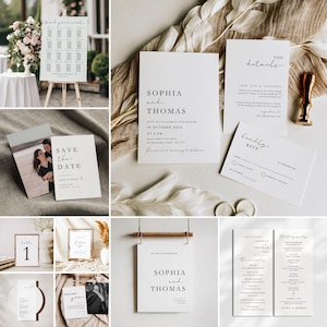 Minimal Modern Wedding Bundle Minimalist Large Wedding Bundle Black and White Wedding Template Bundle Invitation Suite Canva