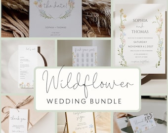 Wildflower Wedding Bundle Wedding Template Watercolor Floral Wedding Signage Bundle Wedding Invitation Bundle Wedding Bundle Editable