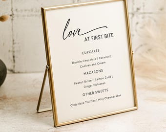 Editable Wedding Dessert Bar Sign Template Love At First Bite Sweets Table Printable Canva