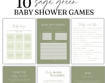 Editable Baby Shower Games Bundle Sage Green 10 Printable Neutral Baby Shower Activities Printable Editable Template