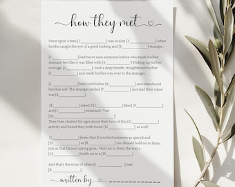 How They Met Mad Libs | Bachelorette, Wedding Game (Printable)