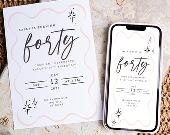 40th Birthday Invitation 40th Birthday Invite Turning Forty Invitation 40 Birthday Editable Invitation Fortieth Birthday Party Invitation