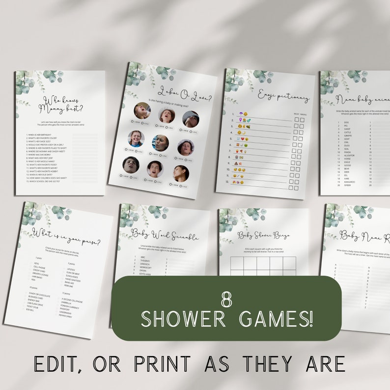 Eucalyptus Baby Shower Bundle Eucalyptus Baby Shower Games Eucalyptus ...