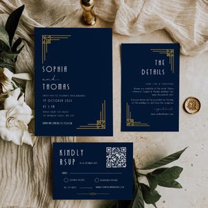 Invitación de boda Art Deco Invitación de boda Gran Gatsby Suite Invitación Gatsby Invitaciones Art Deco Plantilla de invitación editable Canva