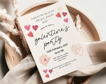 Plantilla editable de invitación para fiesta de Galentine (descarga digital)