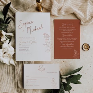 Boho Hochzeit Inviation Set Vorlage Herbst-Hochzeitseinladung Herbst-Retro-Hochzeit einladen Vorlage Herbst-Hochzeitseinladung Canva Editierbar