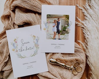 Floral Save the Date Template Suite Canva Floral Save the Date Invitation Wildflower Invite Boho Wildflower Invitation Watercolor