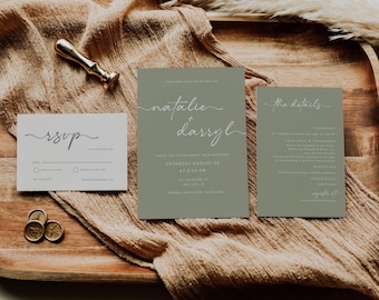 Sage Wedding Invitation Suite Olive Green Wedding Invitation Set Elegant Wedding Invites Printable Wedding Editable Canva LILAH