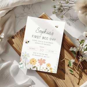 First Bee Day Invitation First Birthday Invitation Cute Bee Birthday Invite Baby's First Birthday Invitation Template Digital Download
