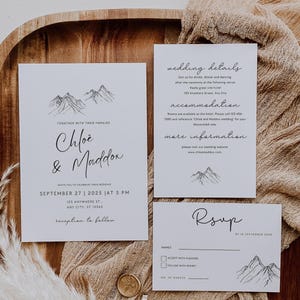 Hochzeitseinladung in den Bergen Colorado Hochzeitseinladung Hochzeitseinladung in den Bergen Laden Vorlage Einfache Moderne Schwarzweiß-Einladungs-Reihe