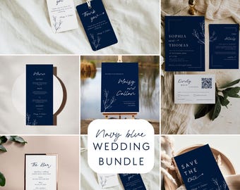 Navy Wedding Bundle Navy Blue Wedding Bundle Deep Blue Wedding Template Bundle Invitation Suite Canva Large Wedding Bundle Editable Download