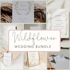 Florale Hochzeitseinladung Bundle bearbeitbare Wildblumen-Hochzeits-Vorlagen DIY Aquarell Hochzeits-Set druckbare Hochzeit Briefpapier Set