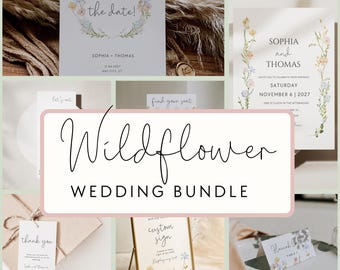 Floral Wedding Invitation Bundle Editable Wildflower Wedding Templates DIY Watercolor Wedding Suite Printable Wedding Stationery Set