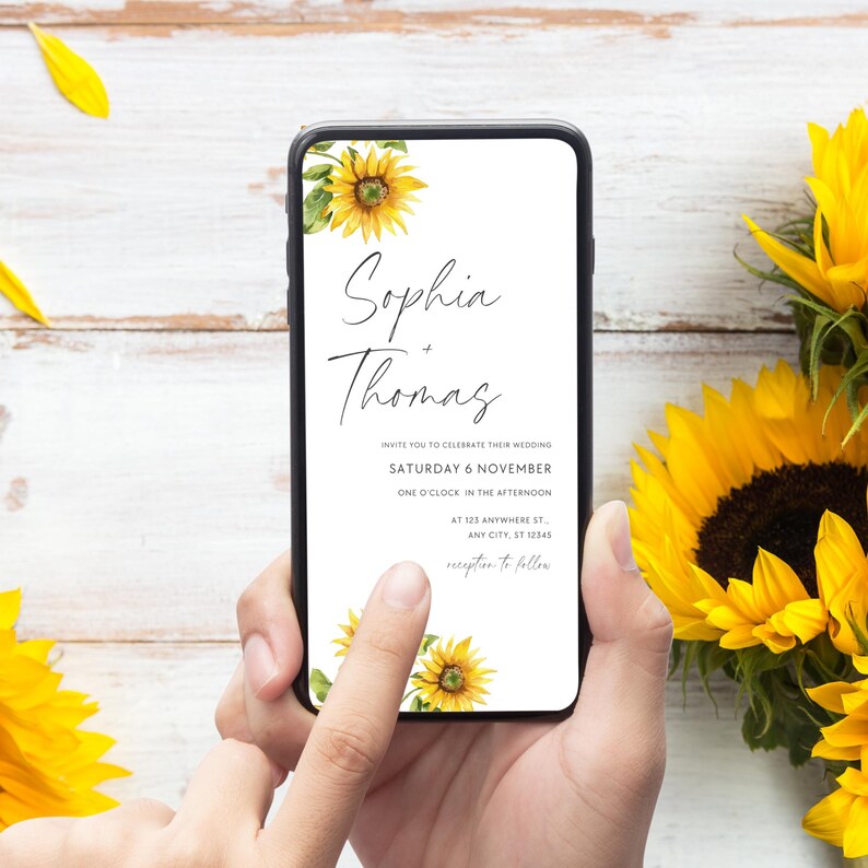 Digital Sunflower Wedding Invitation Template (Canva) image 7