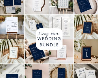Navy Blue Wedding Bundle Blue Wedding Bundle Navy Wedding Template Bundle Invitation Suite Canva Large Wedding Bundle Editable Download